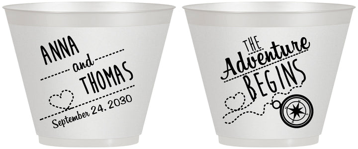 Custom Wedding 9 oz Wine Frosted Cups - The Adventure Begins | 284