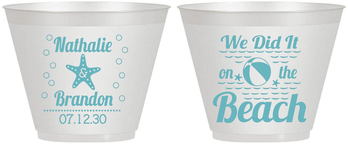 Custom Wedding 9 oz Wine Frosted Cups - We Did It On The Beach | 287