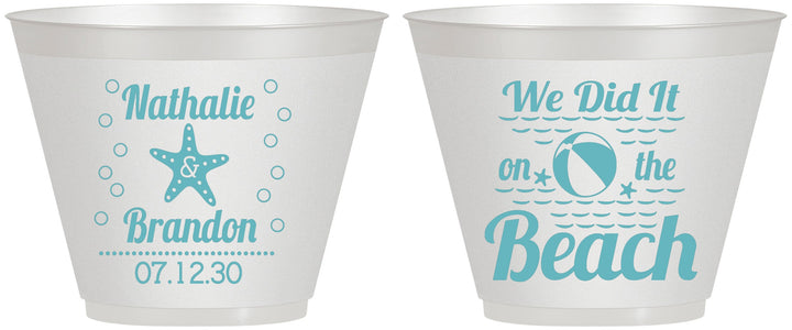 Custom Wedding 9 oz Wine Frosted Cups - We Did It On The Beach | 287