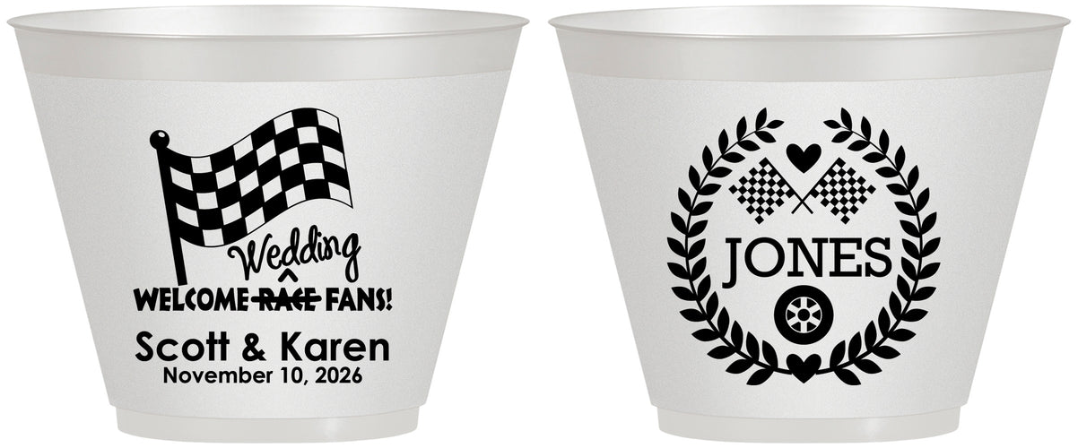 Custom Wedding 9 oz Wine Frosted Cups - Racing | 289