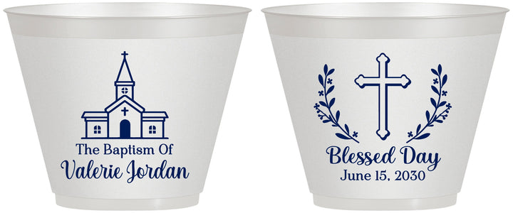 Custom Baptism 9 oz Wine Frosted Cups - Blessed Day | 290009