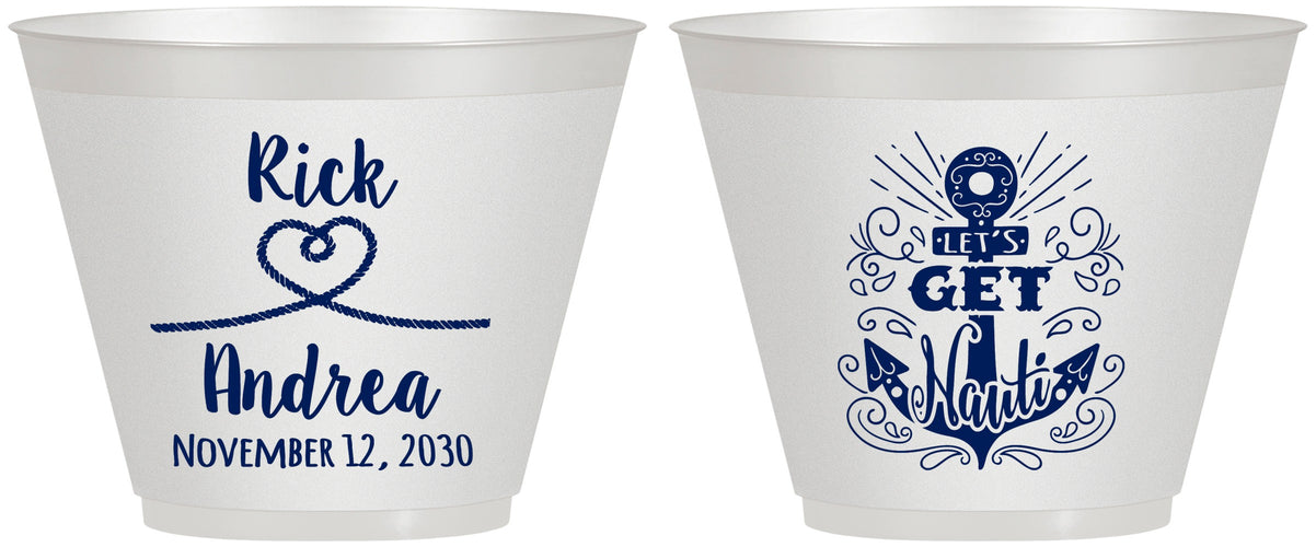 Custom Wedding 9 oz Wine Frosted Cups - Lets Get Nauti | 292