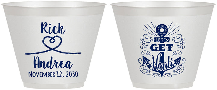 Custom Wedding 9 oz Wine Frosted Cups - Lets Get Nauti | 292