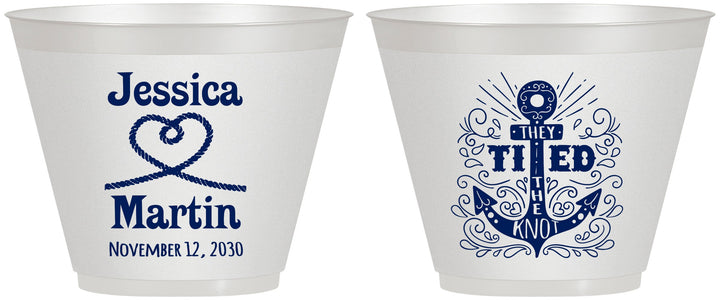 Custom Wedding 9 oz Wine Frosted Cups - They Tied The Knot Nautical | 293