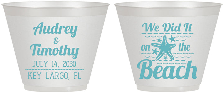 Custom Wedding 9 oz Wine Frosted Cups - We Did It On The Beach | 294