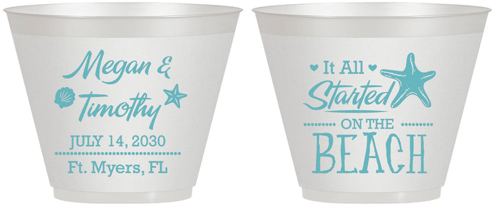 Custom Wedding 9 oz Wine Frosted Cups - Started On The Beach | 295