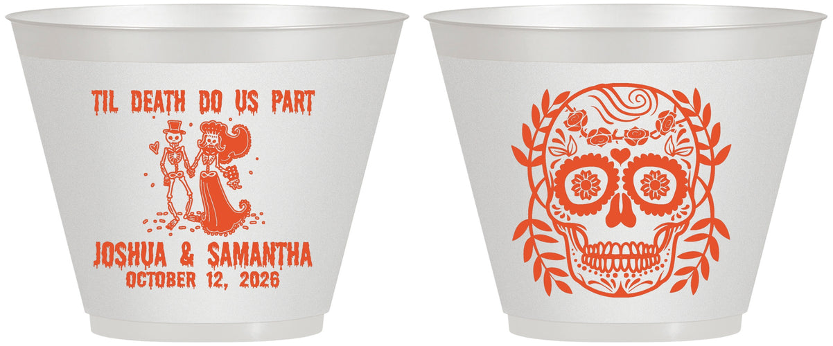 Custom Wedding 9 oz Wine Frosted Cups - Til Death Do Us Part | 297