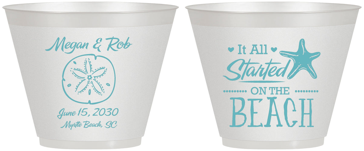 Custom Wedding 9 oz Wine Frosted Cups - Started On The Beach | 298