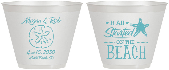 Custom Wedding 9 oz Wine Frosted Cups - Started On The Beach | 298
