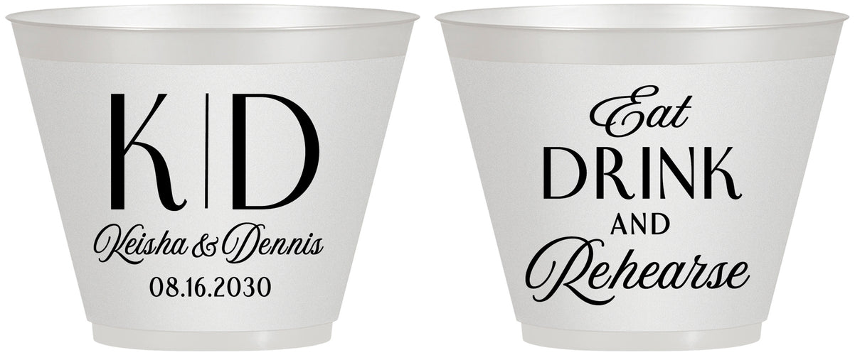 Custom Rehearsal Dinner 9 oz Wine Frosted Cups - Eat Drink Rehearse | 30000