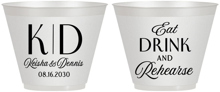 Custom Rehearsal Dinner 9 oz Wine Frosted Cups - Eat Drink Rehearse | 30000