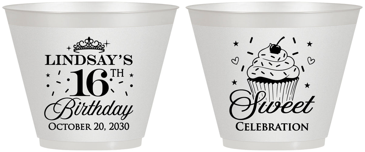 Custom 16th Birthday 9 oz Wine Frosted Cups - Cupcake | 300000