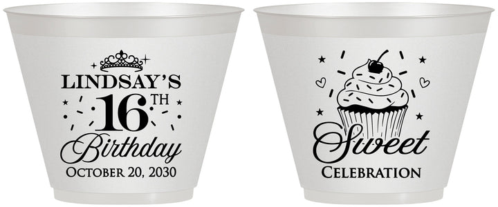 Custom 16th Birthday 9 oz Wine Frosted Cups - Cupcake | 300000