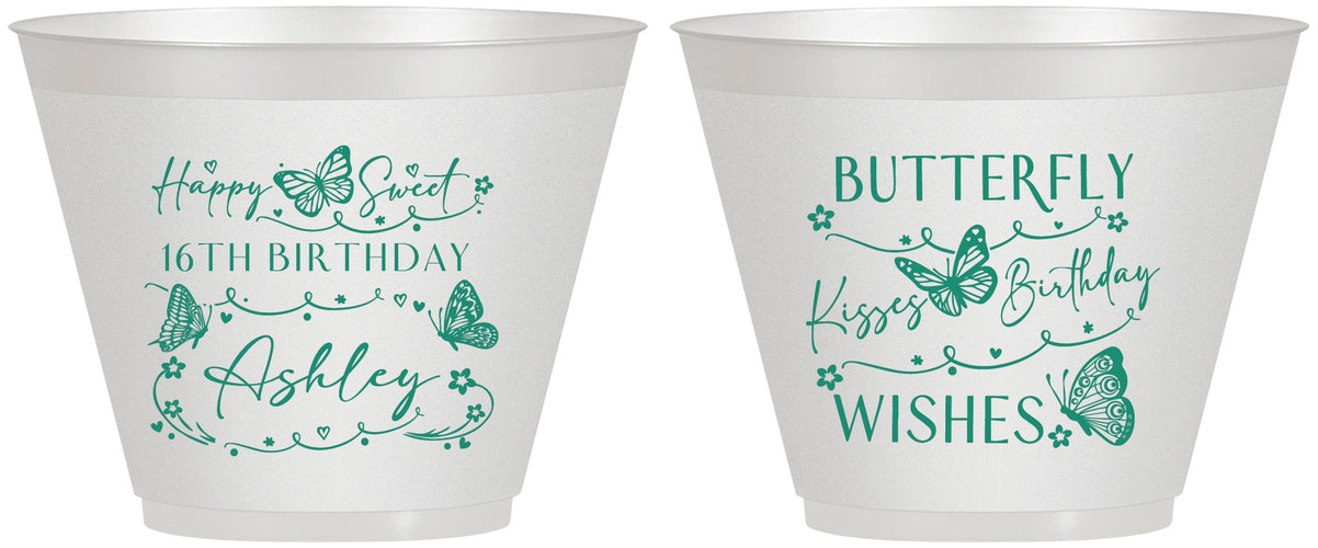 Custom 16th Birthday 9 oz Wine Frosted Cups - Butterfly Wishes | 300001