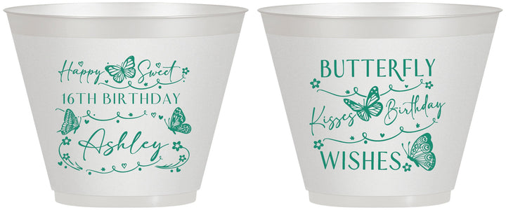 Custom 16th Birthday 9 oz Wine Frosted Cups - Butterfly Wishes | 300001