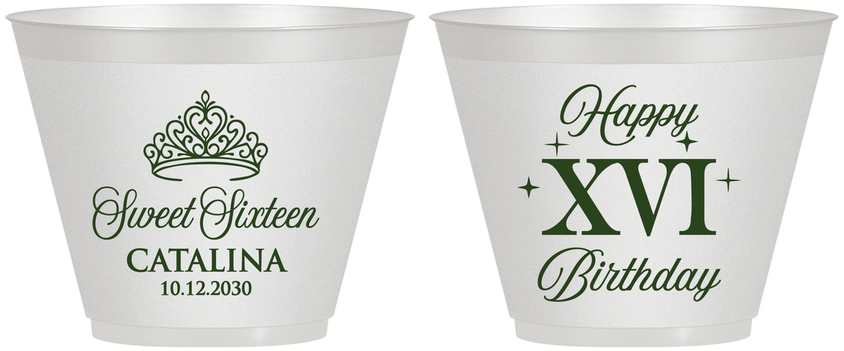 Custom 16th Birthday 9 oz Wine Frosted Cups - Tiara | 300002