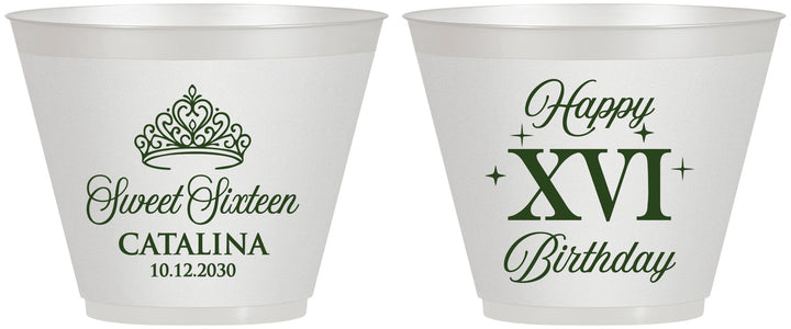 Custom 16th Birthday 9 oz Wine Frosted Cups - Tiara | 300002