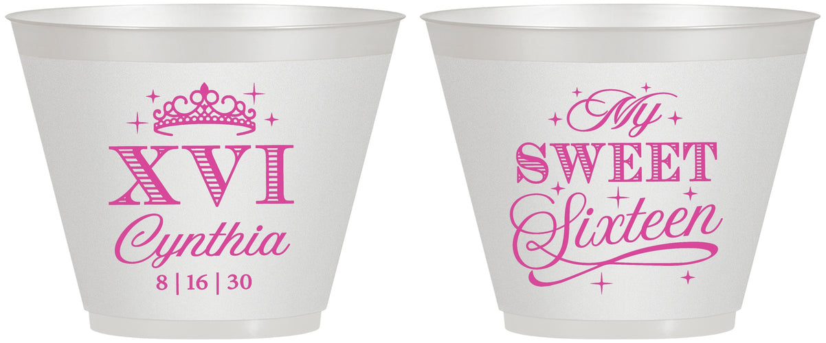 Custom 16th Birthday 9 oz Wine Frosted Cups - Tiara | 300003