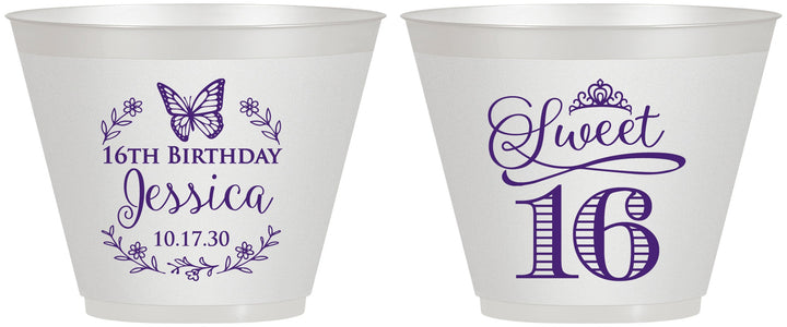 Custom 16th Birthday 9 oz Wine Frosted Cups - Butterfly | 300005