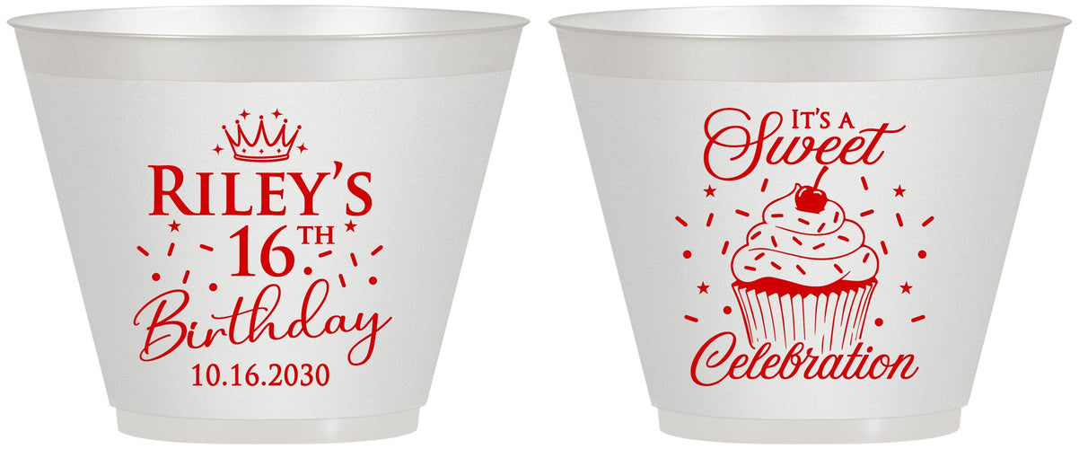 Custom 16th Birthday 9 oz Wine Frosted Cups - Cupcake | 300006