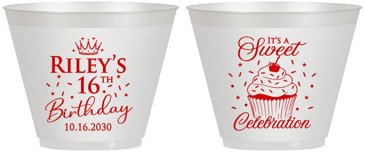 Custom 16th Birthday 9 oz Wine Frosted Cups - Cupcake | 300006