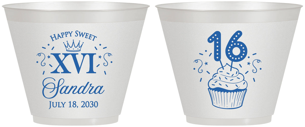 Custom 16th Birthday 9 oz Wine Frosted Cups - Cupcake | 300007