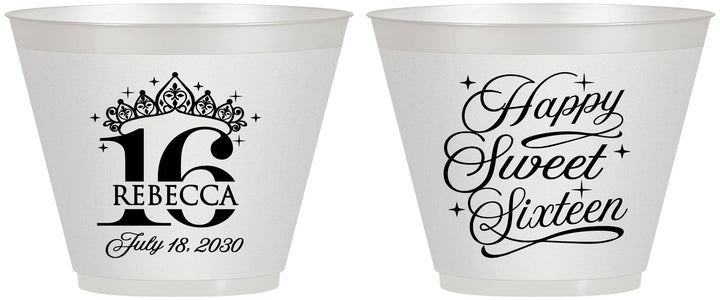 Custom 16th Birthday 9 oz Wine Frosted Cups - Tiara | 300008