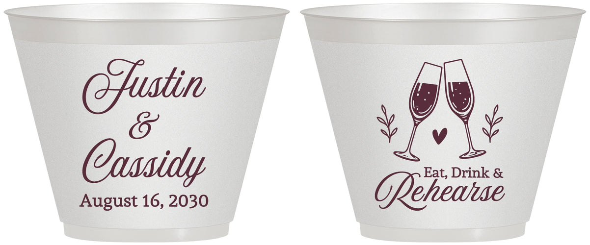 Custom Rehearsal Dinner 9 oz Wine Frosted Cups - Eat Drink Rehearse | 30001