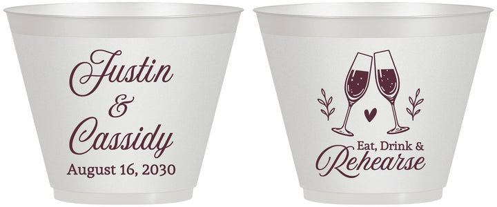Custom Rehearsal Dinner 9 oz Wine Frosted Cups - Eat Drink Rehearse | 30001