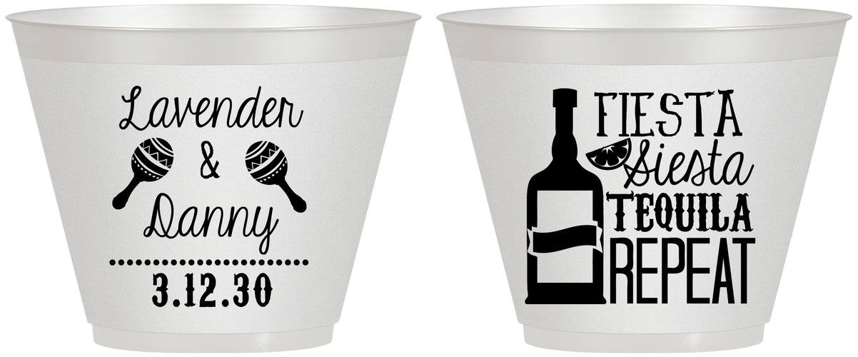 Custom Wedding 9 oz Wine Frosted Cups - Fiesta Siesta Tequila Repeat | 306