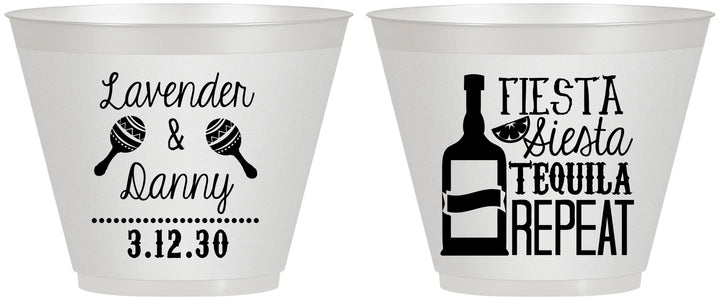 Custom Wedding 9 oz Wine Frosted Cups - Fiesta Siesta Tequila Repeat | 306