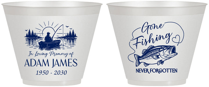 Custom Memorial 9 oz Wine Frosted Cups - Gone Fishing | 310024