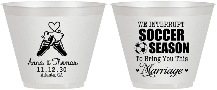 Custom Wedding 9 oz Wine Frosted Cups - We Interrupt Soccer | 311