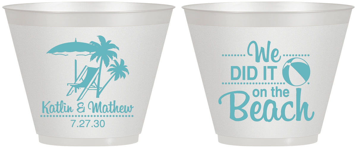 Custom Wedding 9 oz Wine Frosted Cups - We Did It On The Beach | 317
