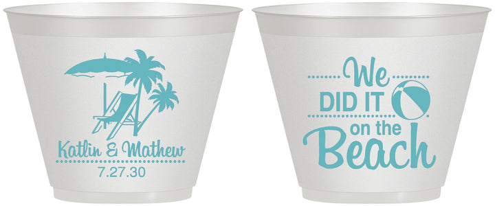 Custom Wedding 9 oz Wine Frosted Cups - We Did It On The Beach | 317