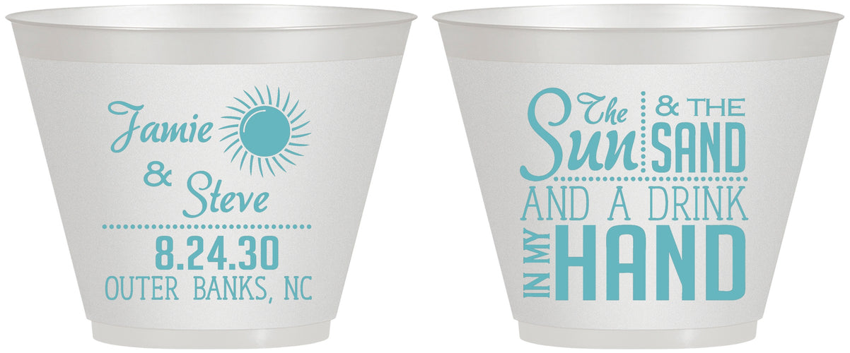 Custom Wedding 9 oz Wine Frosted Cups - Sun Sand Drink In My Hand | 319