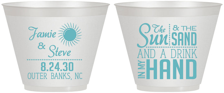 Custom Wedding 9 oz Wine Frosted Cups - Sun Sand Drink In My Hand | 319