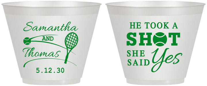 Custom Wedding 9 oz Wine Frosted Cups - Took A Shot Tennis | 321