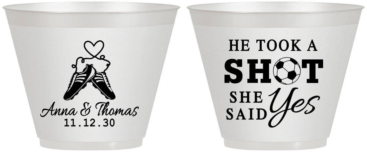 Custom Wedding 9 oz Wine Frosted Cups - Took A Shot Soccer | 322