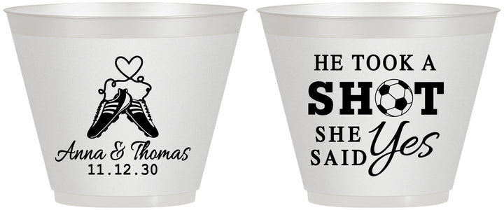 Custom Wedding 9 oz Wine Frosted Cups - Took A Shot Soccer | 322