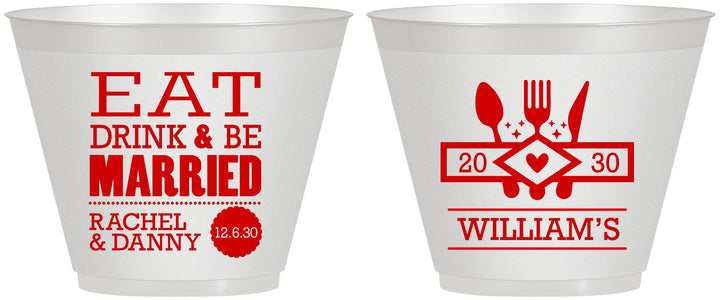 Custom Wedding 9 oz Wine Frosted Cups - Eat Drink Be Married | 324