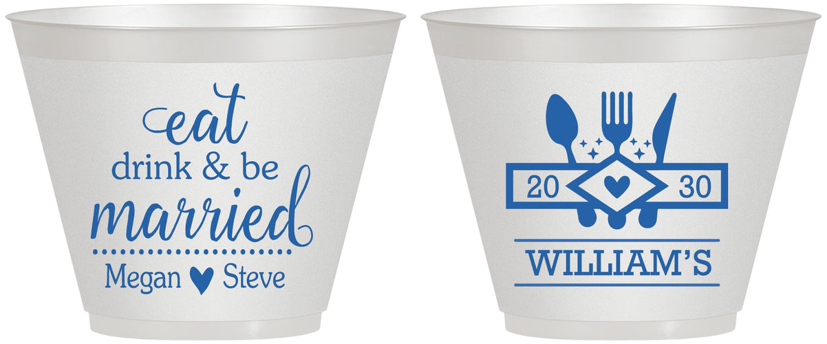 Custom Wedding 9 oz Wine Frosted Cups - Eat Drink Be Married | 327