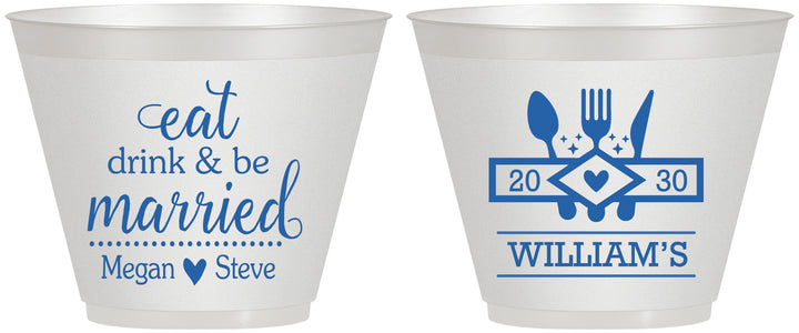 Custom Wedding 9 oz Wine Frosted Cups - Eat Drink Be Married | 327