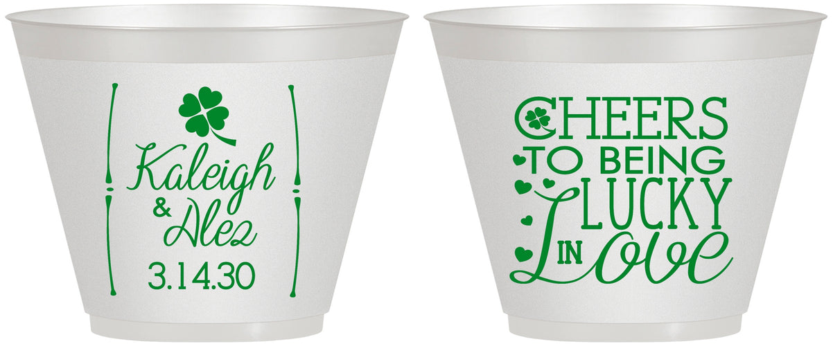 Custom Wedding 9 oz Wine Frosted Cups - Lucky In Love | 328