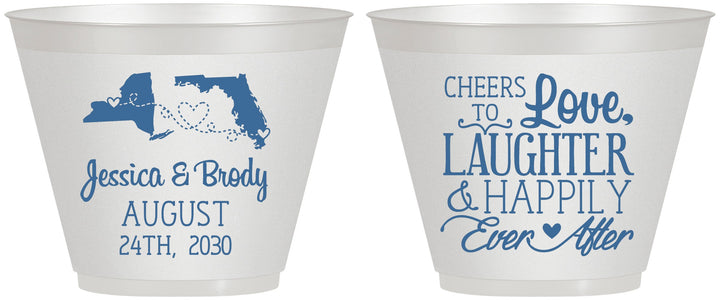 Custom Wedding 9 oz Wine Frosted Cups - Love Laughter Happily | 329