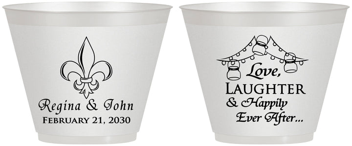 Custom Wedding 9 oz Wine Frosted Cups - Love Laughter Happily | 338