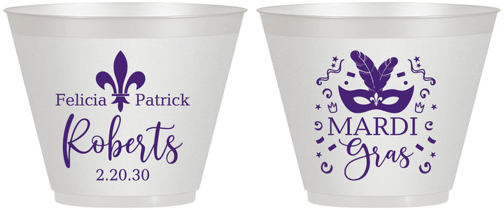 Custom Wedding 9 oz Wine Frosted Cups - Mardi Gras | 339