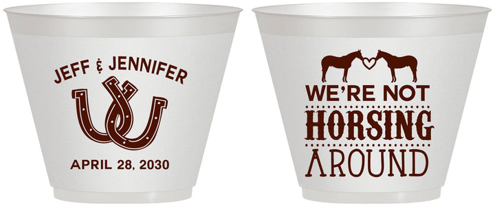 Custom Wedding 9 oz Wine Frosted Cups - Horseshoe | 340