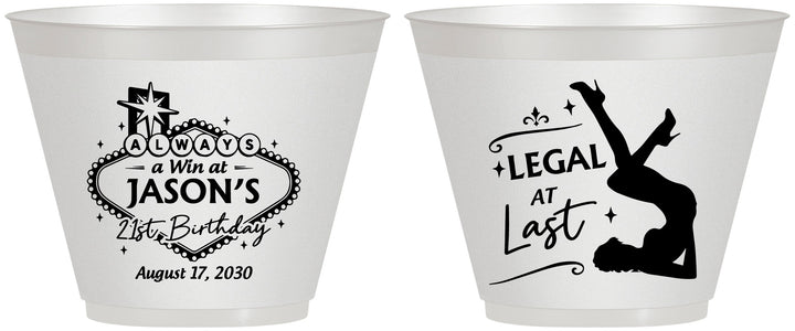 Custom 21st Birthday 9 oz Wine Frosted Cups - Legal At Last Vegas | 340002