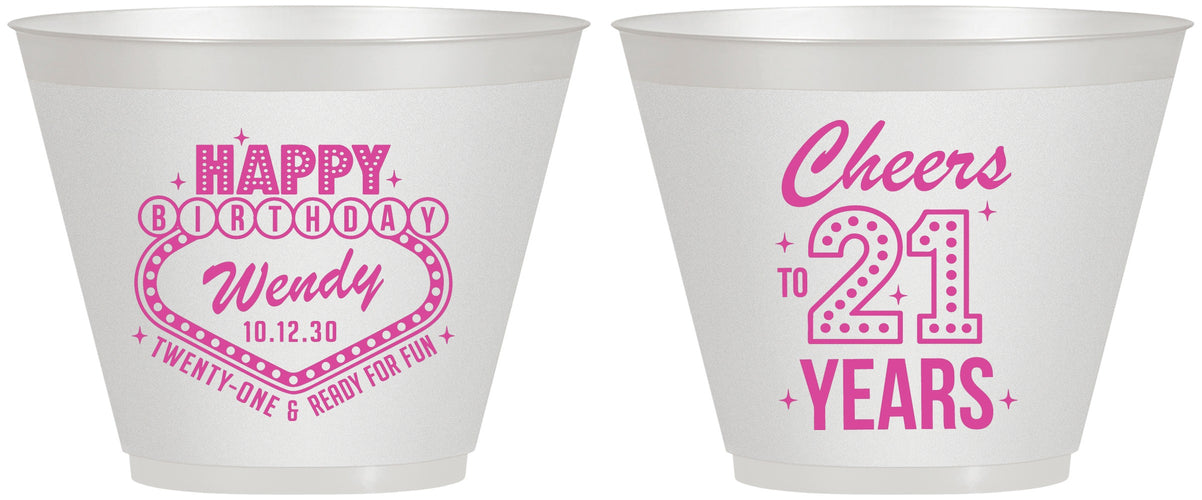 Custom 21st Birthday 9 oz Wine Frosted Cups - Vegas | 340007